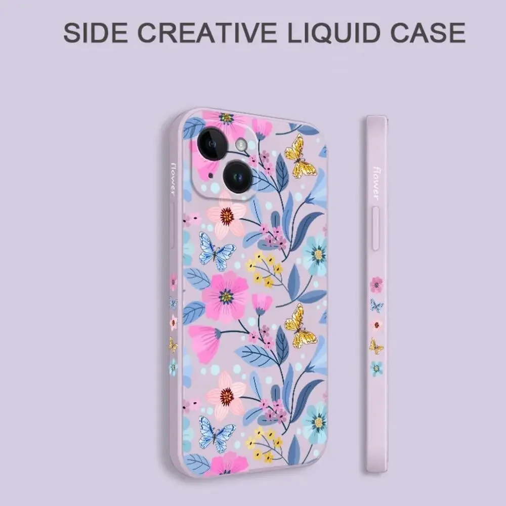 Purple Silicone iPhone‎ 15 Pro Case with Pink and Blue Floral Design